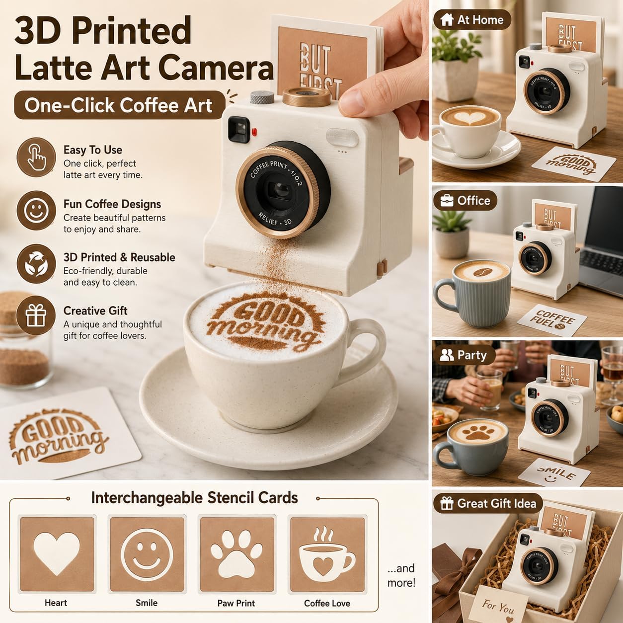 🔥 LAST DAY 50% OFF 🔥 3D-Printed Latte Art Camera Stencil Tool