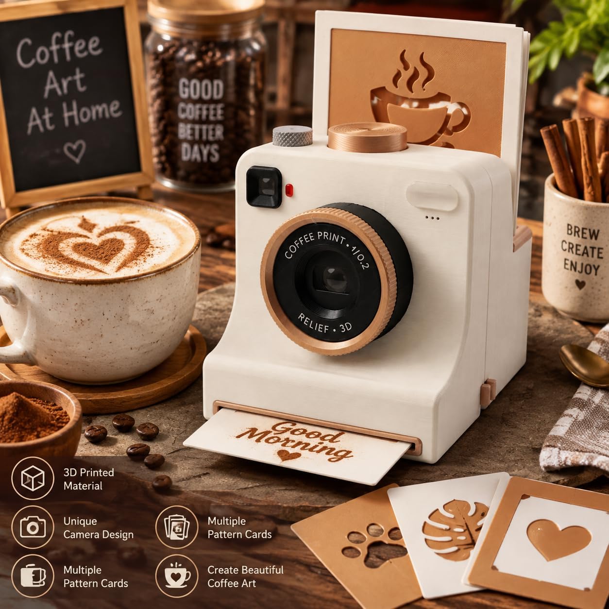 🔥 LAST DAY 50% OFF 🔥 3D-Printed Latte Art Camera Stencil Tool