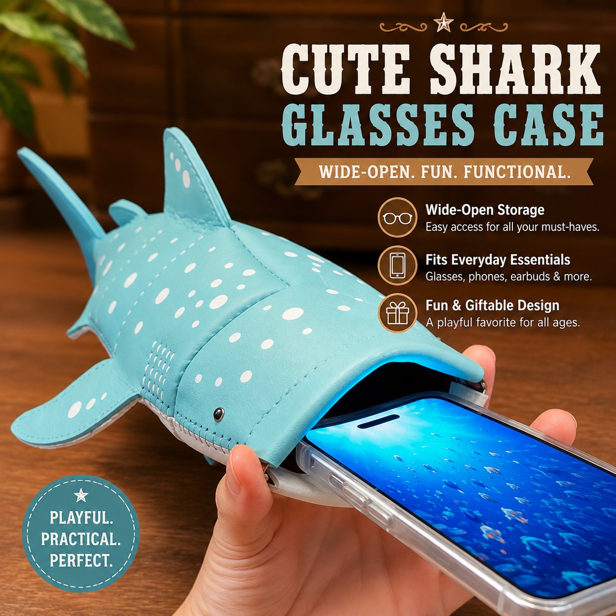 🔥LAST DAY 50% OFF 🦈🌊Cute Whale Shark Shaped Pouch | Novelty PU Leather Glasses & Small Essentials Storage Bag 🌊