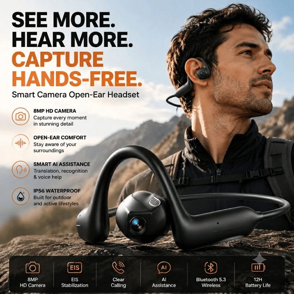 🔥LAST DAY 50% OFF – 🎧 8MP Smart Camera Open-Ear Headset – POV Video, Calls & AI Assistance 🎥