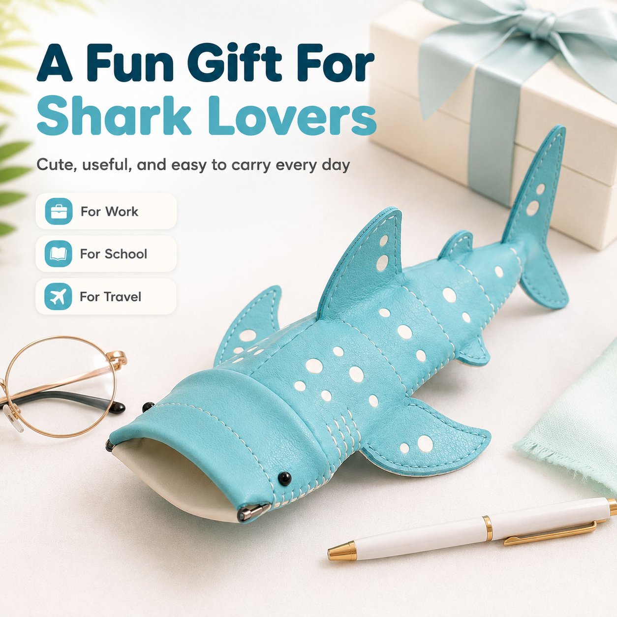 🔥LAST DAY 50% OFF 🦈🌊Cute Whale Shark Shaped Pouch | Novelty PU Leather Glasses & Small Essentials Storage Bag 🌊