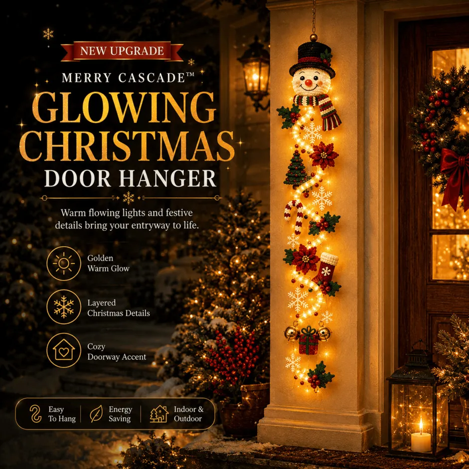 ⏳ Last Day 50% OFF – 🎄MerryCascadeTM Glowing Christmas Door Hanger | 6 Festive Lighted Designs with Warm Glow, Dimensional Details & Space-Saving Vertical Décor ✨