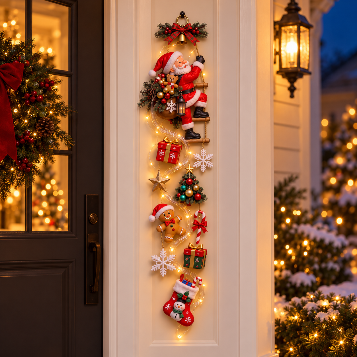 🔥 LAST DAY 50% OFF 🔥 Lighted Snowman Christmas Door Hanger – Waterproof Battery-Powered Cascading Holiday Decor