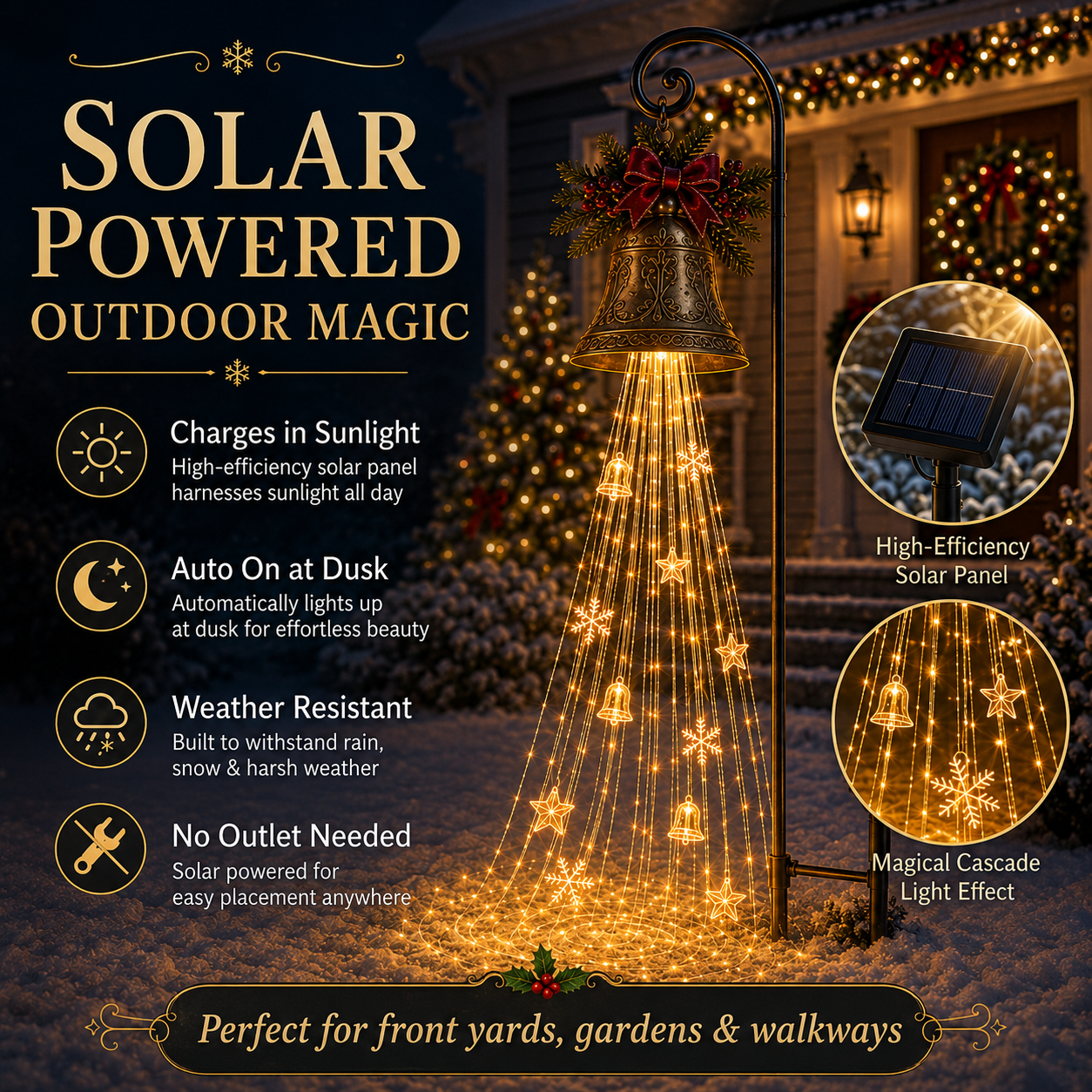 🔥 LAST DAY 50% OFF 🎄 Christmas Bell Cascade Solar Yard Light ✨