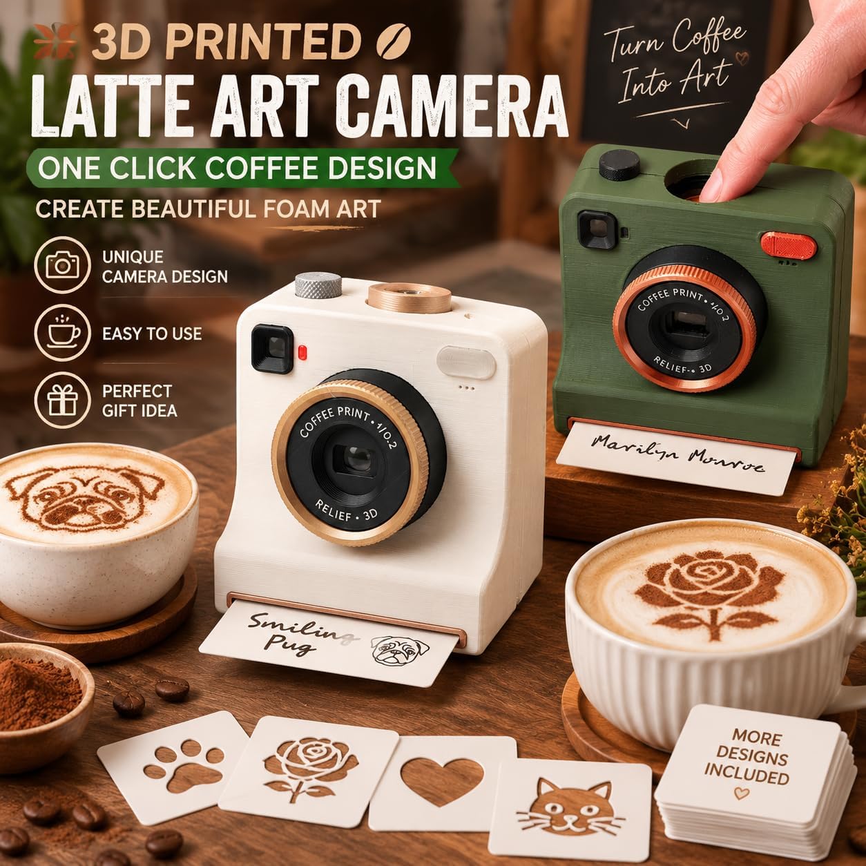 🔥 LAST DAY 50% OFF 🔥 3D-Printed Latte Art Camera Stencil Tool