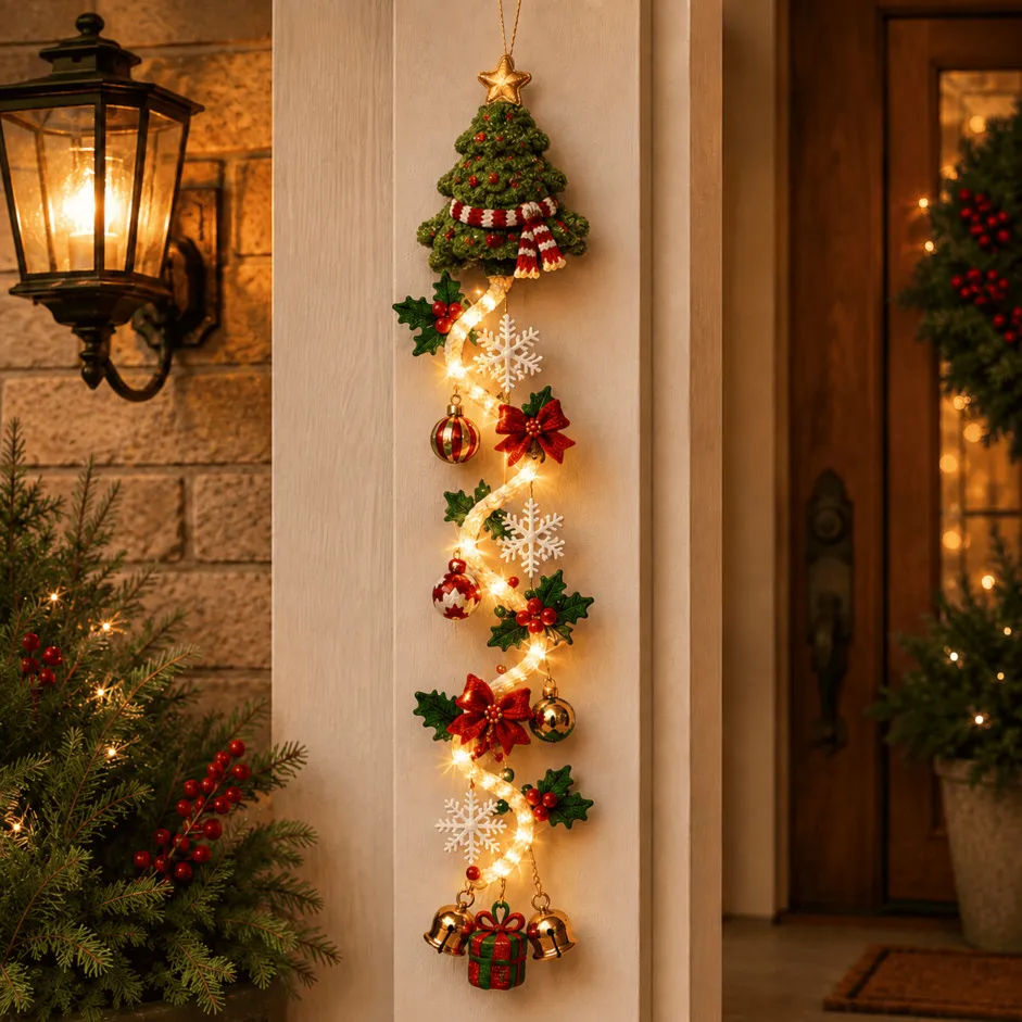 ⏳ Last Day 50% OFF – 🎄MerryCascadeTM Glowing Christmas Door Hanger | 6 Festive Lighted Designs with Warm Glow, Dimensional Details & Space-Saving Vertical Décor ✨