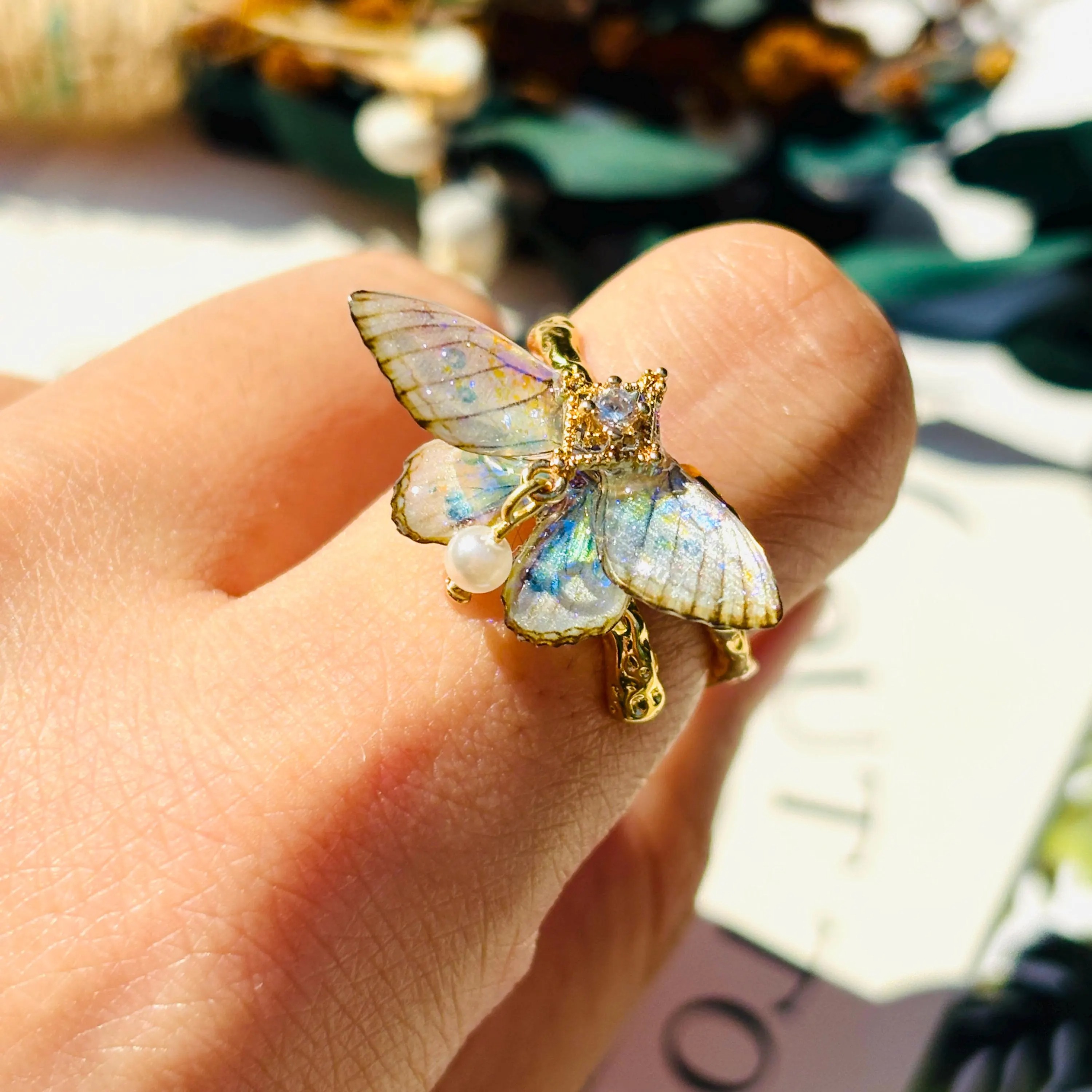 🦋 Iridescent Moth Ring