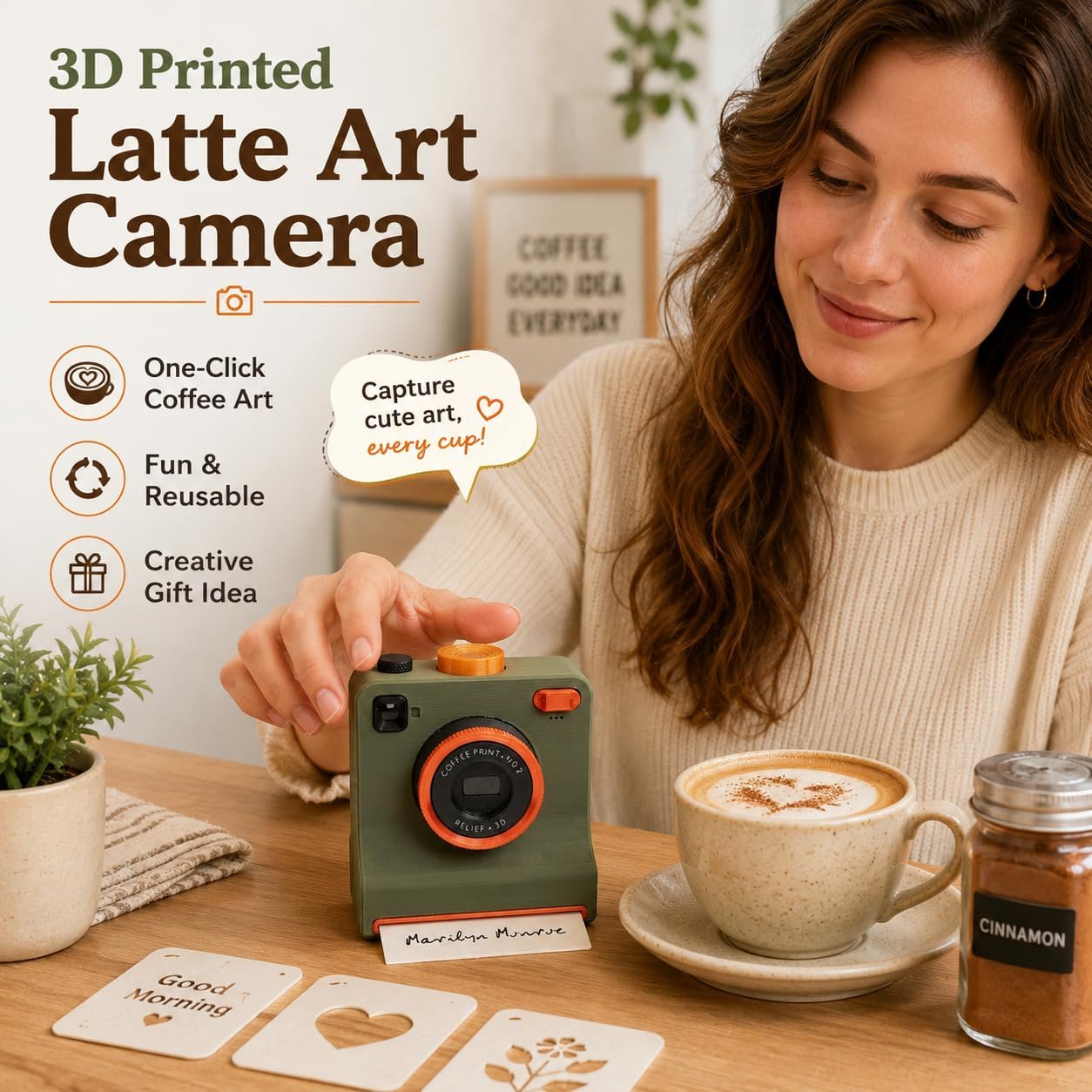 🔥 LAST DAY 50% OFF 🔥 3D-Printed Latte Art Camera Stencil Tool