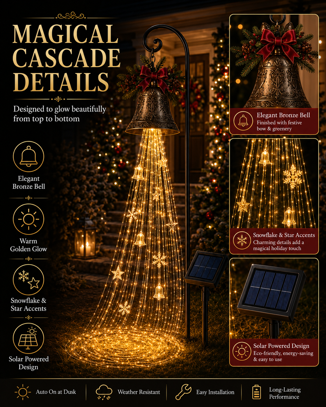 🔥 LAST DAY 50% OFF 🎄 Christmas Bell Cascade Solar Yard Light ✨