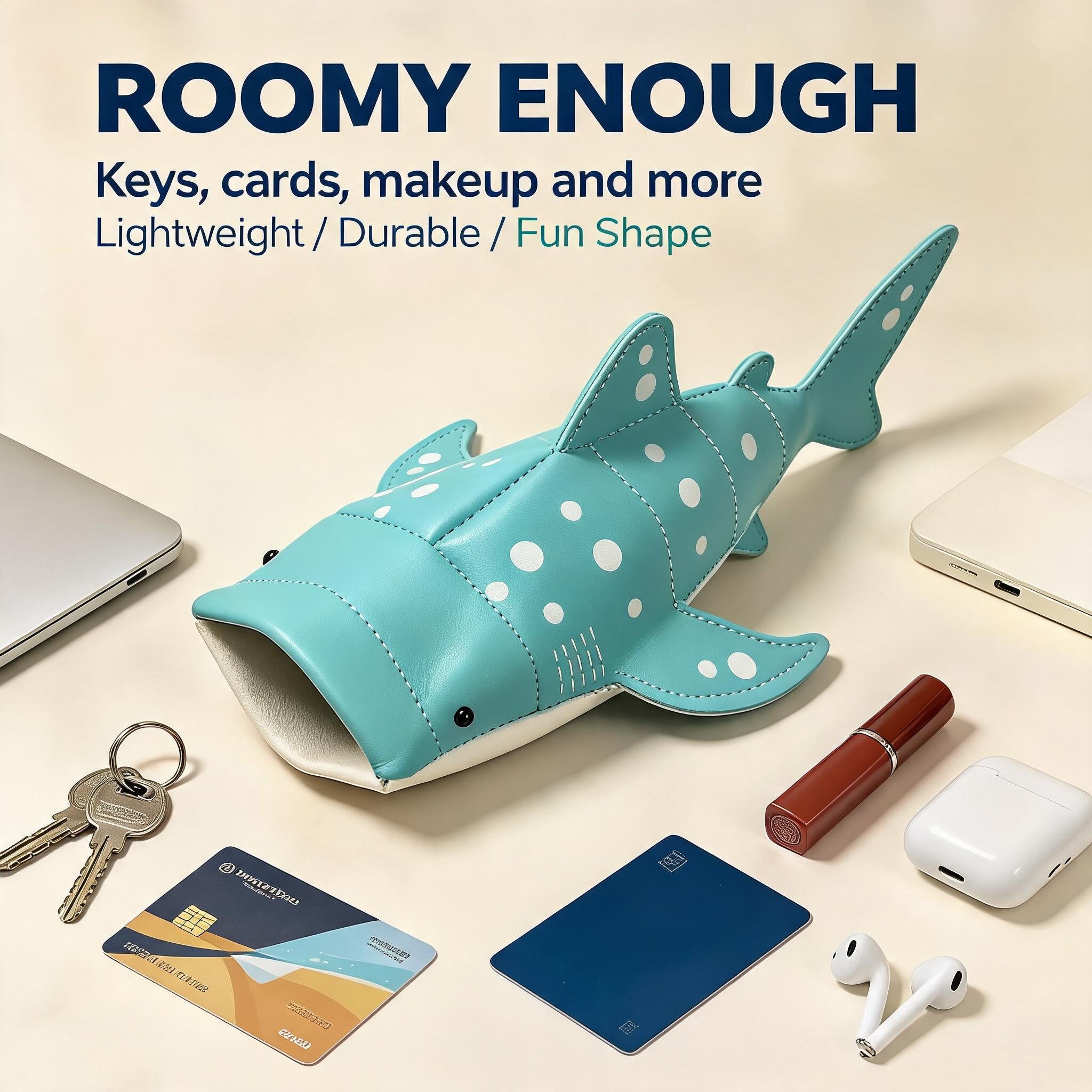 🔥LAST DAY 50% OFF 🦈🌊Cute Whale Shark Shaped Pouch | Novelty PU Leather Glasses & Small Essentials Storage Bag 🌊