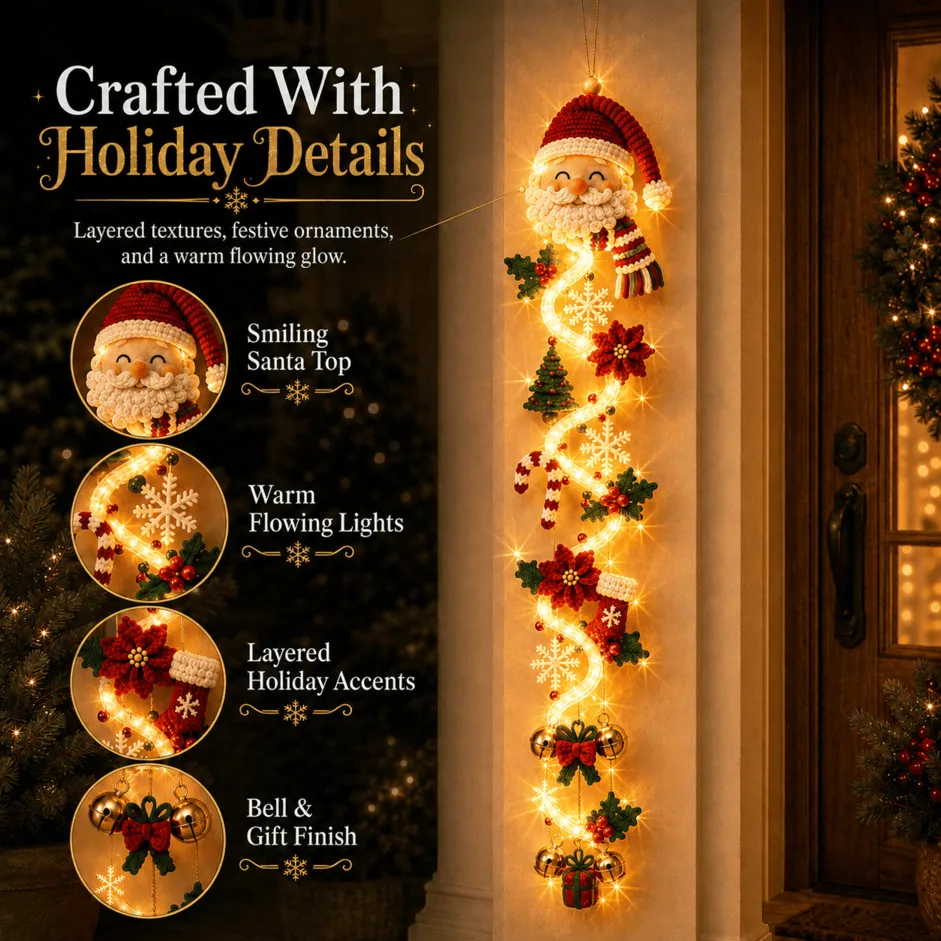 ⏳ Last Day 50% OFF – 🎄MerryCascadeTM Glowing Christmas Door Hanger | 6 Festive Lighted Designs with Warm Glow, Dimensional Details & Space-Saving Vertical Décor ✨