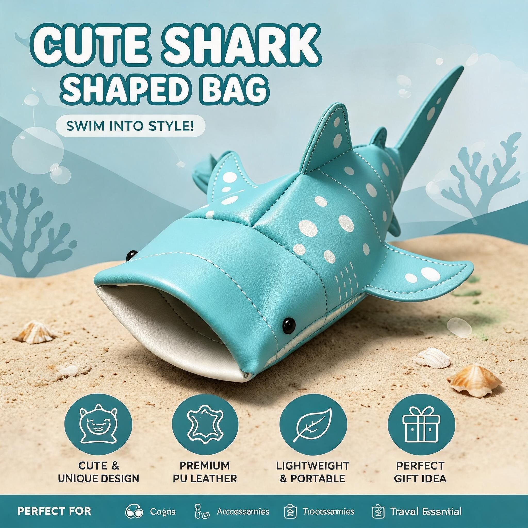 🔥LAST DAY 50% OFF 🦈🌊Cute Whale Shark Shaped Pouch | Novelty PU Leather Glasses & Small Essentials Storage Bag 🌊