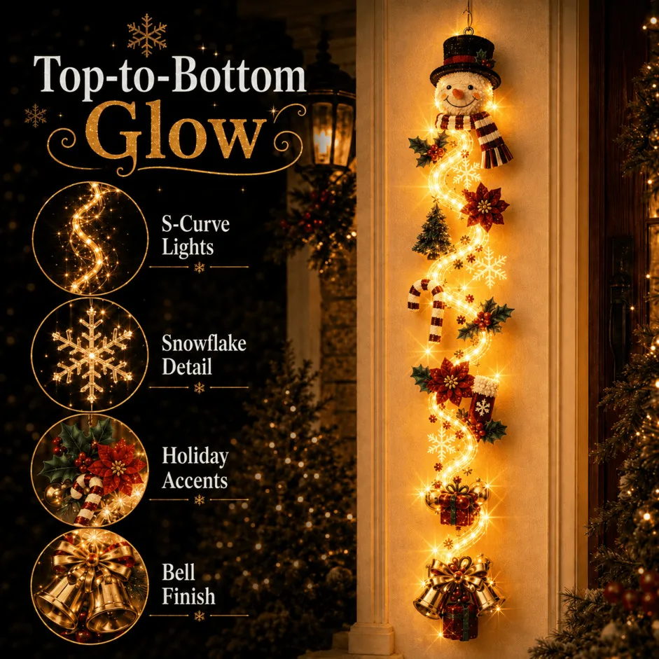 ⏳ Last Day 50% OFF – 🎄MerryCascadeTM Glowing Christmas Door Hanger | 6 Festive Lighted Designs with Warm Glow, Dimensional Details & Space-Saving Vertical Décor ✨
