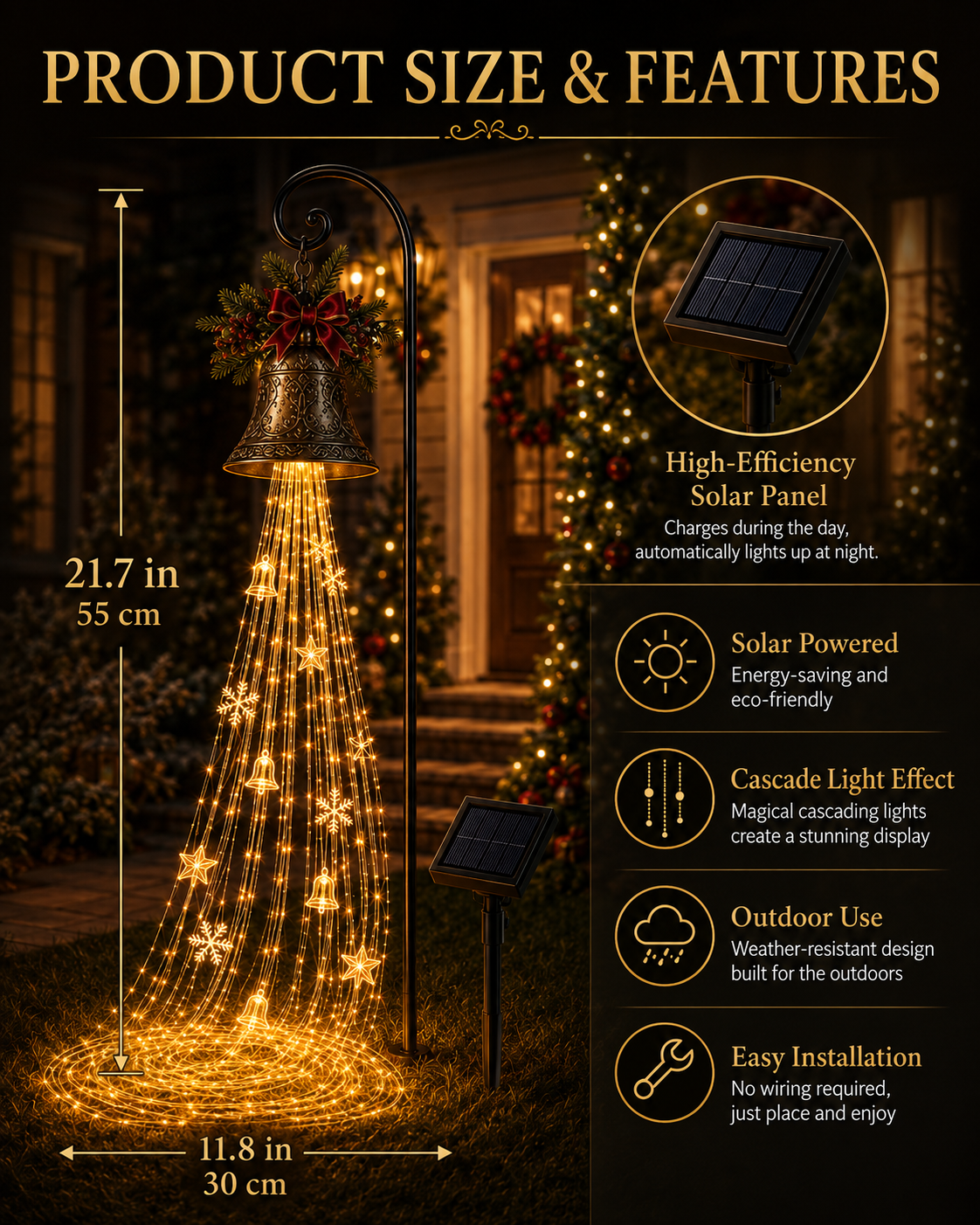 🔥 LAST DAY 50% OFF 🎄 Christmas Bell Cascade Solar Yard Light ✨