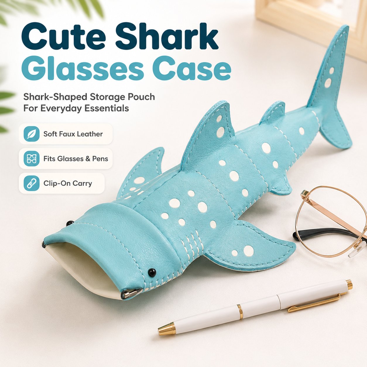 🔥LAST DAY 50% OFF 🦈🌊Cute Whale Shark Shaped Pouch | Novelty PU Leather Glasses & Small Essentials Storage Bag 🌊