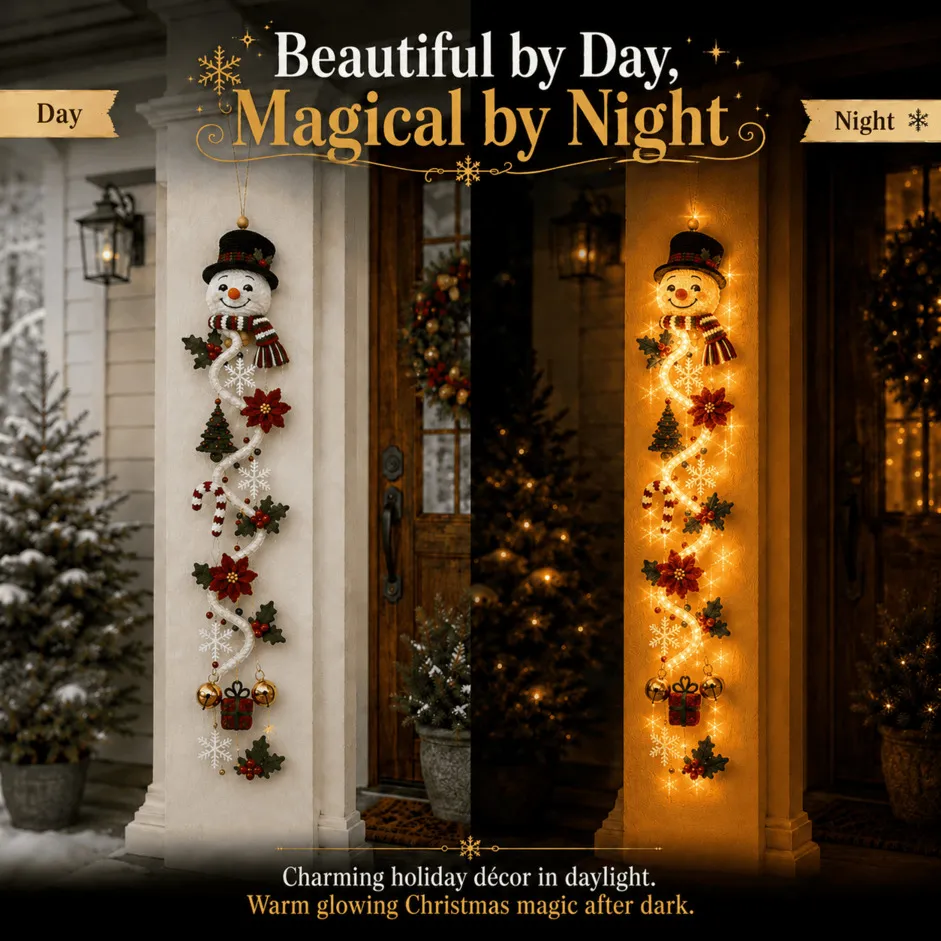⏳ Last Day 50% OFF – 🎄MerryCascadeTM Glowing Christmas Door Hanger | 6 Festive Lighted Designs with Warm Glow, Dimensional Details & Space-Saving Vertical Décor ✨