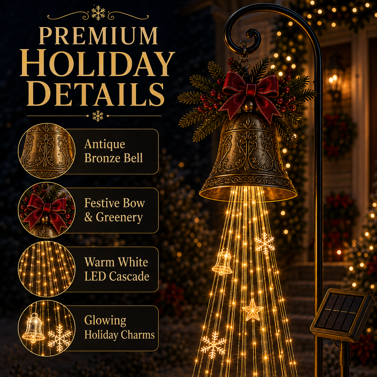🔥 LAST DAY 50% OFF 🎄 Christmas Bell Cascade Solar Yard Light ✨