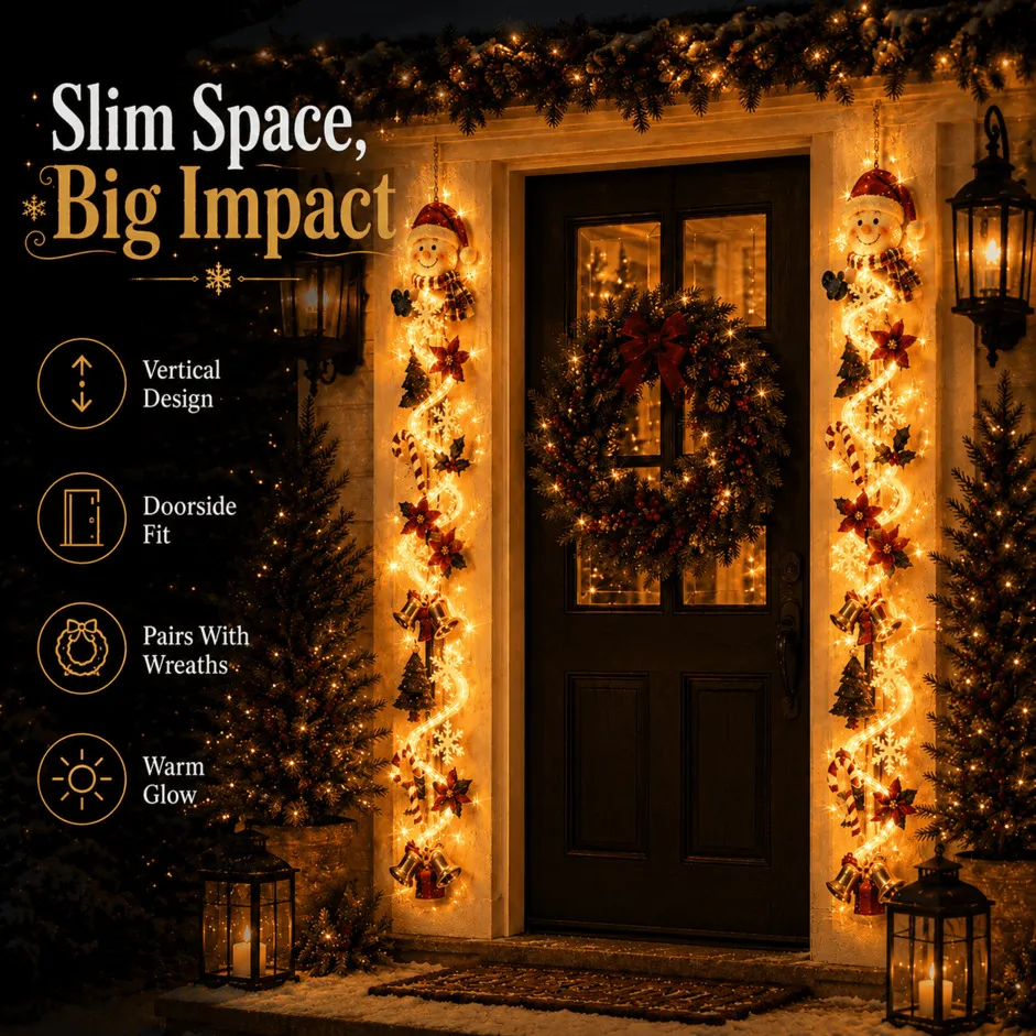 ⏳ Last Day 50% OFF – 🎄MerryCascadeTM Glowing Christmas Door Hanger | 6 Festive Lighted Designs with Warm Glow, Dimensional Details & Space-Saving Vertical Décor ✨