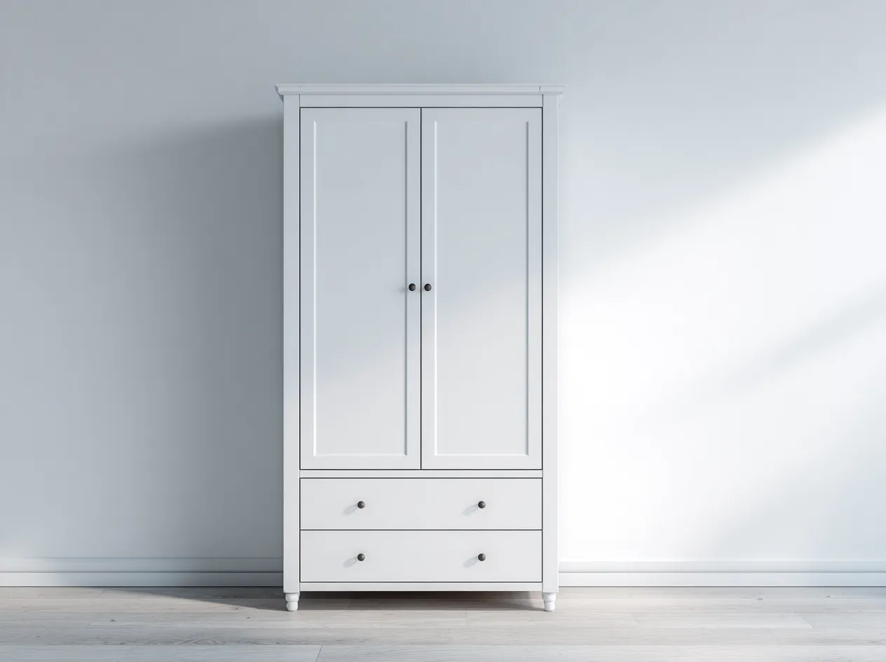 Schlafzimmer Kleiderschrank 110x58x205 cm Holzwerkstoff Weiß Landhausstil kompakte Aufbewahrung-Tasailoft