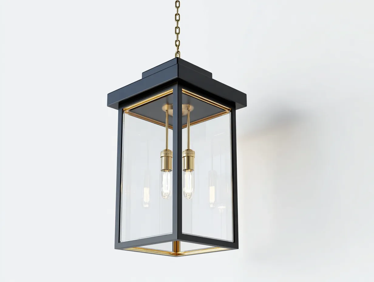 Außenpendelleuchte 32×32×45 cm – Schwarz Gold Glas – klassische Beleuchtung für Terrasse und Eingang-Tasailoft