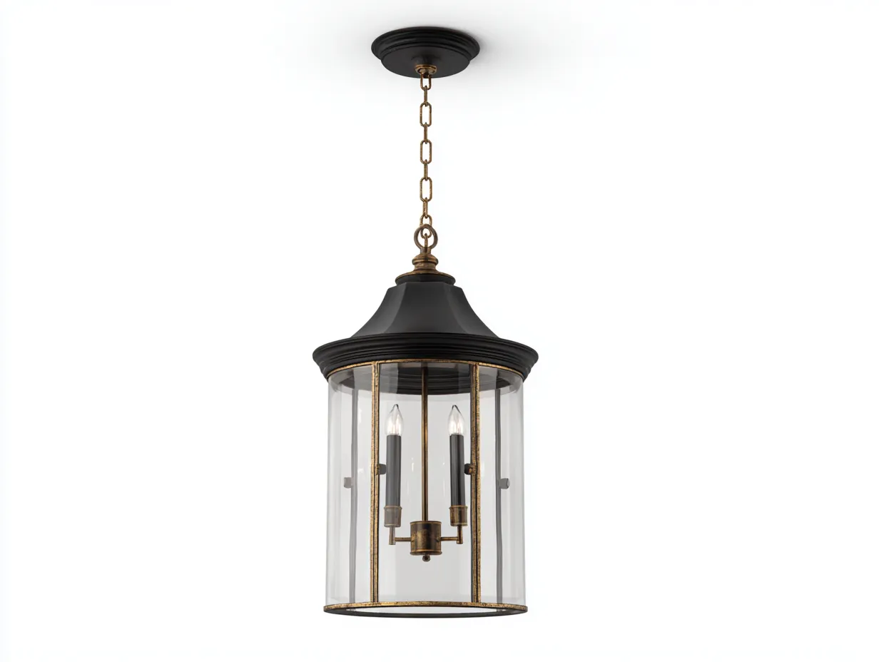 Im Freien Außenpendelleuchte 38x38x45 cm Schwarz Gold Metall Glas Klassisch-Tasailoft