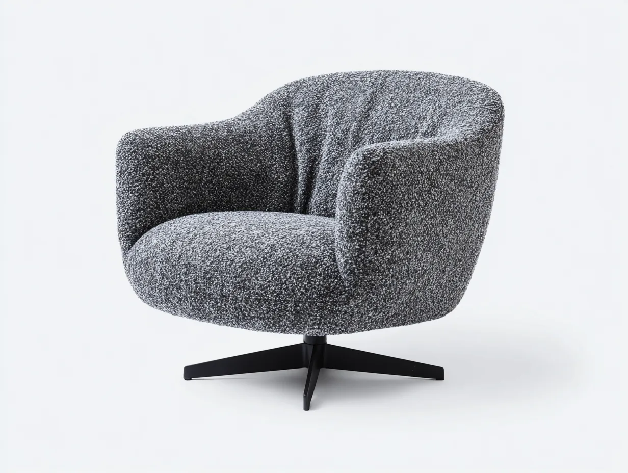 Wohnzimmer Sessel 92×88×78 cm – Bouclé Stoff Dunkelgrau – modernes Design mit Drehfunktion-Tasailoft