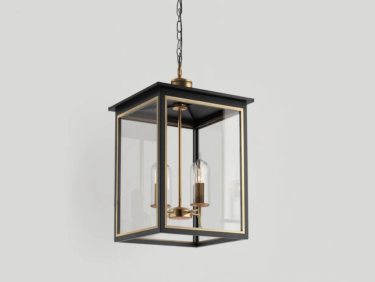 Im Freien Außenpendelleuchte 30x30x55 cm Schwarz Gold Metall Glas Laternenstil-Tasailoft
