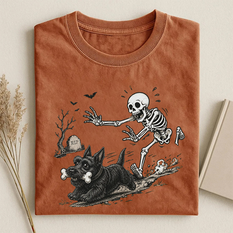 Scottish Terrier Skeleton Halloween T-shirt