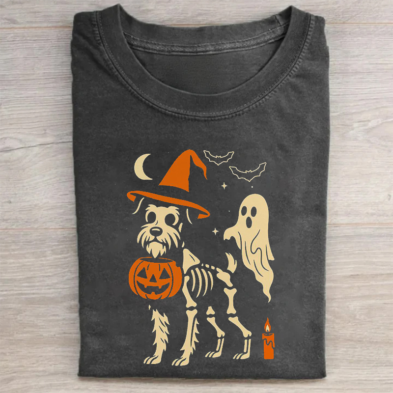 Halloween Spooky Schnauzer Skeleton Dog T-shirt