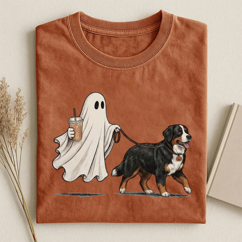 Ghost Walking Bernese Mountain Dog Spooky Season Iced Coffee T-shirt