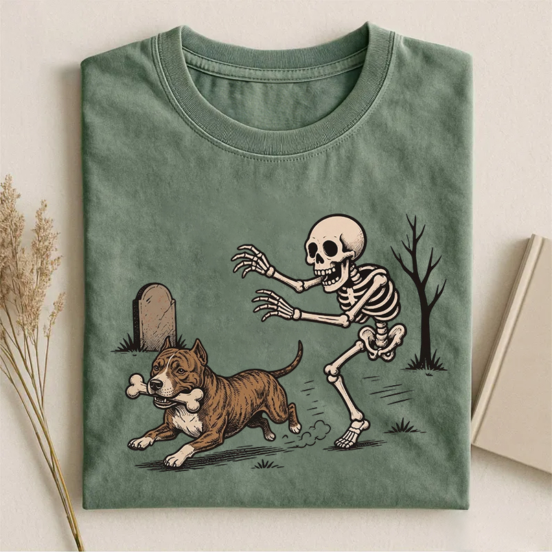 Funny Halloween Pitbull Dog Cute Skeleton T-shirt