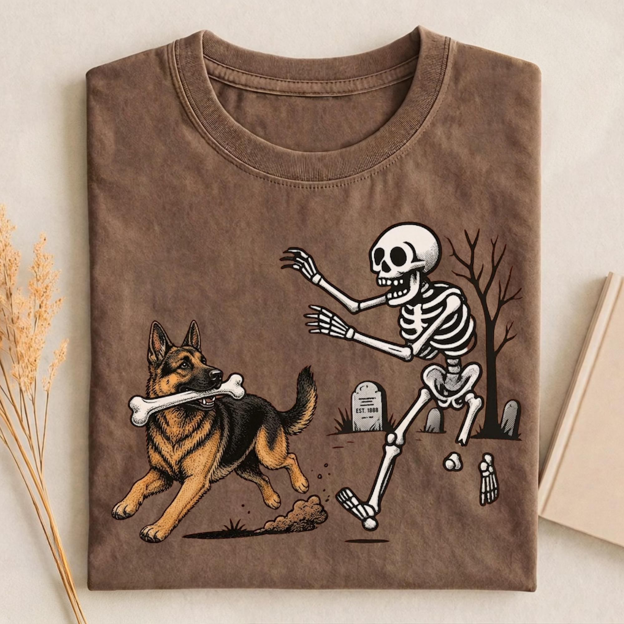 Funny German Shepherd Skeleton Halloween T-shirt