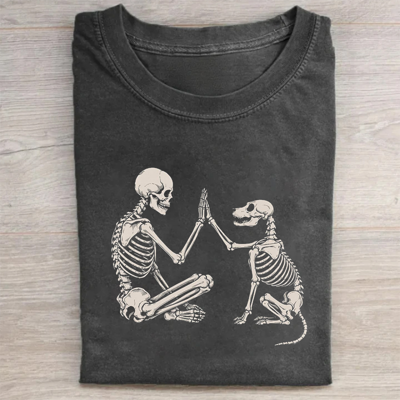 Skeleton With Dog High Five Halloween T-shirt