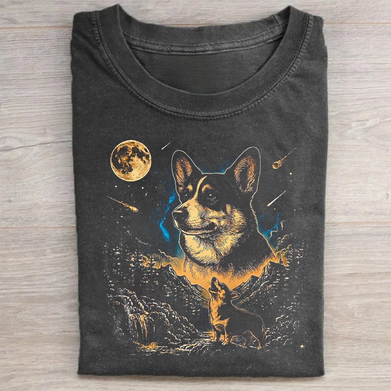 Funny Corgi Howling Moon T-shirt