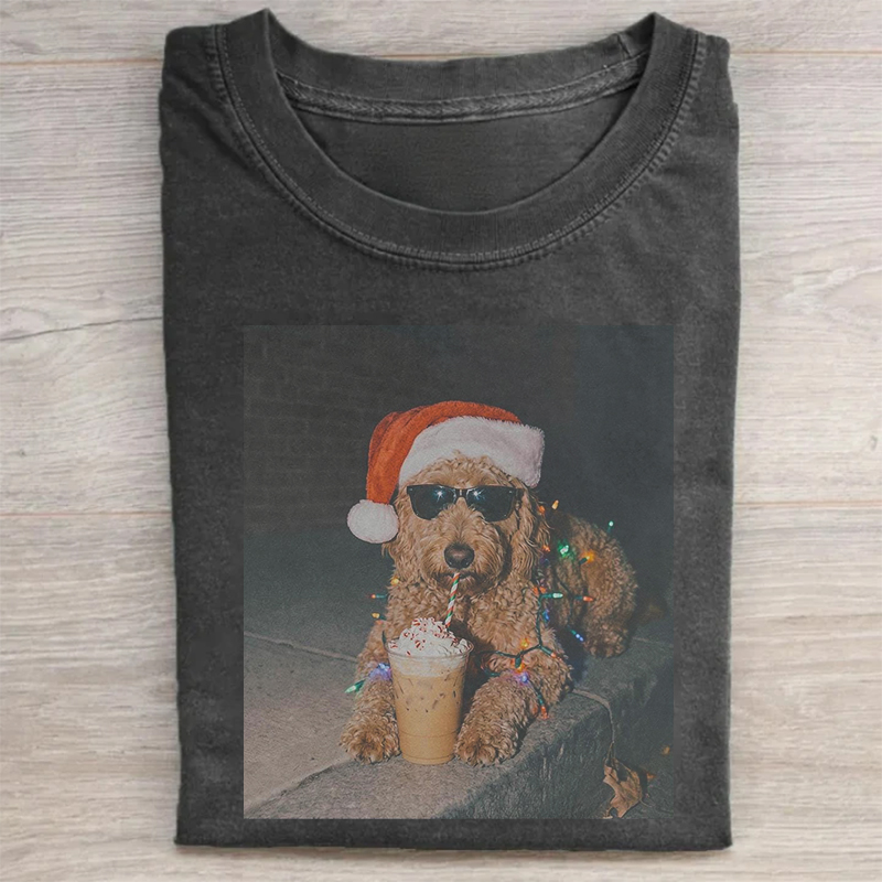 Funny Golden Doodle Christmas Iced Coffee T-shirt