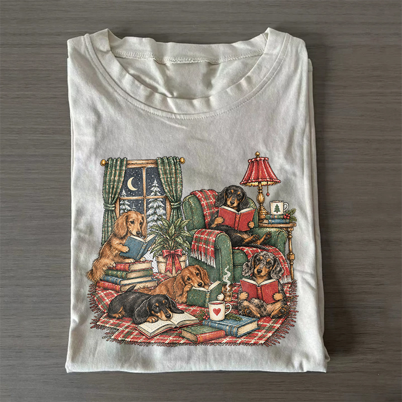 Christmas Dachshund Book Lovers T-shirt