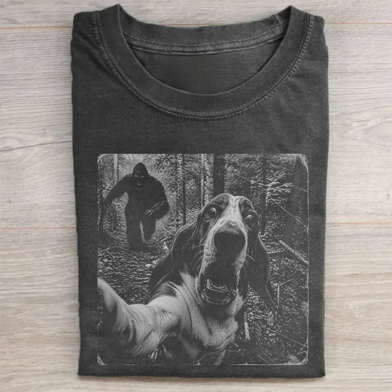 Funny Big Foot Running After Basset Hound Dog T-shirt