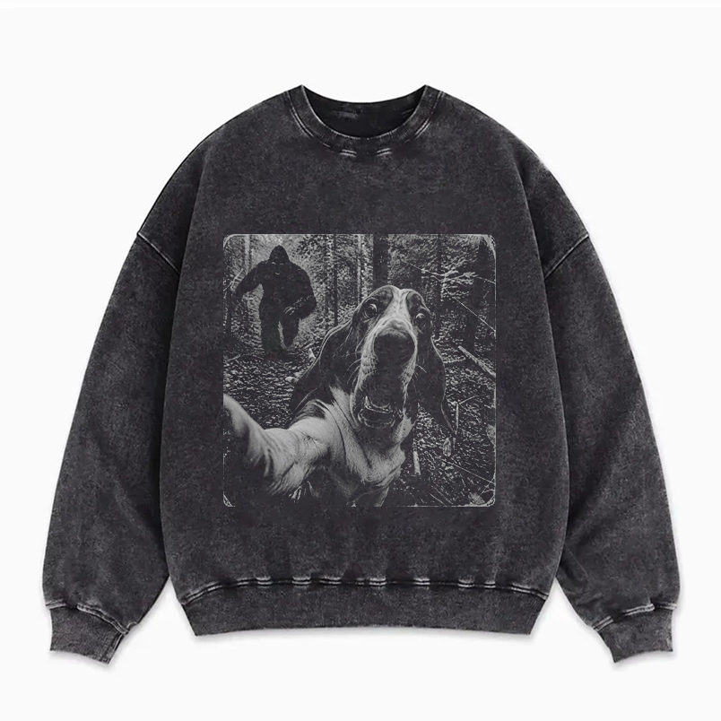 Funny Big Foot Running After Basset Hound Dog Sweatshirt