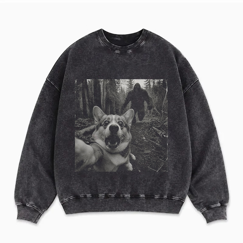 Funny Bigfoot Running After Corgi Dog Sweatshirt