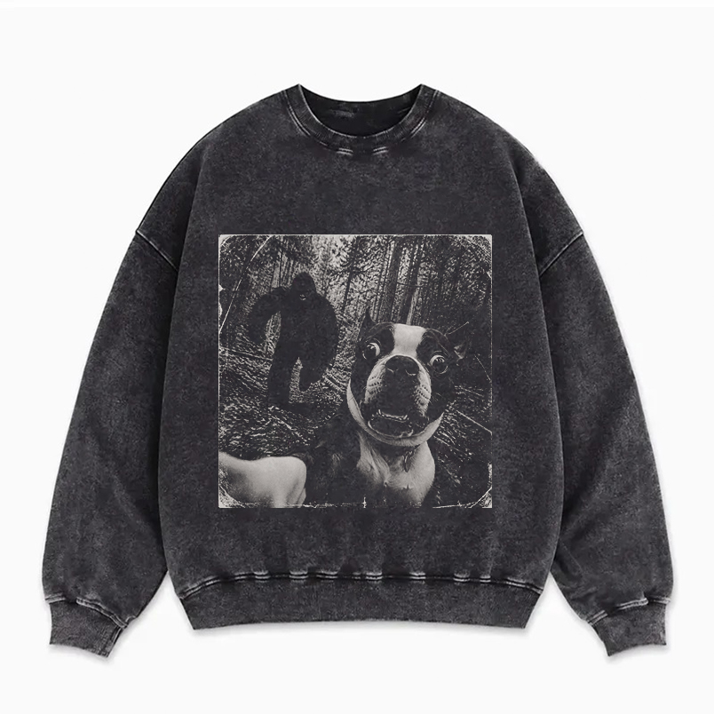 Funny Bigfoot Running After Boston Terrier Dog Sweatshirt