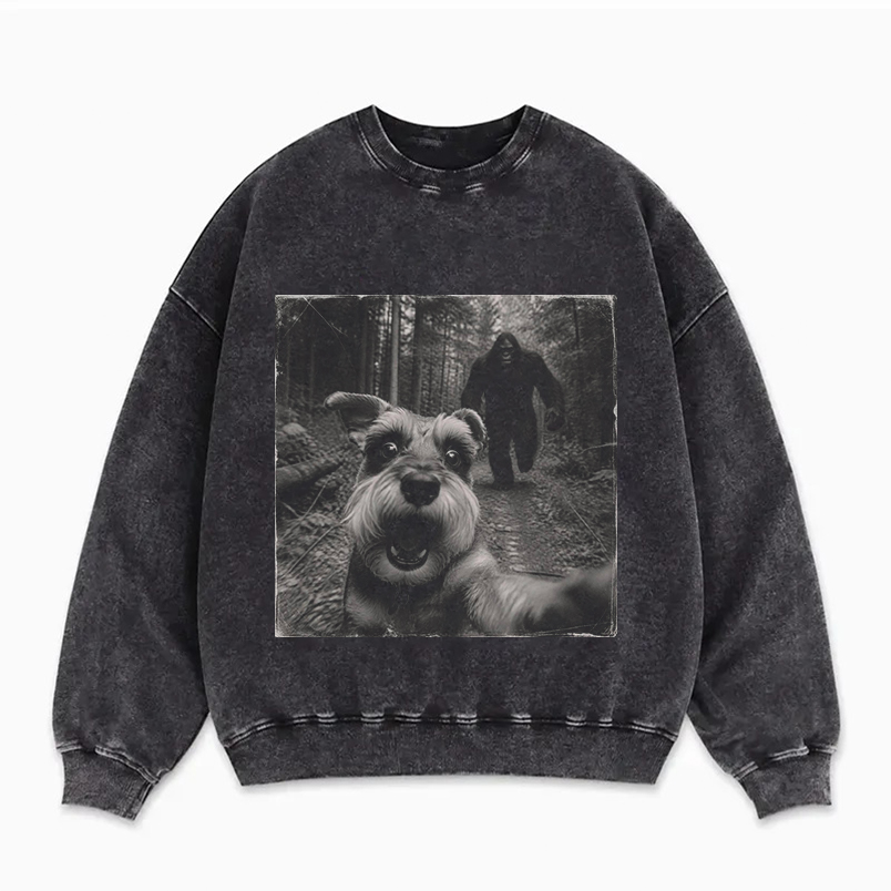 Funny Bigfoot Running After Schnauzer Dog Sweatshirt