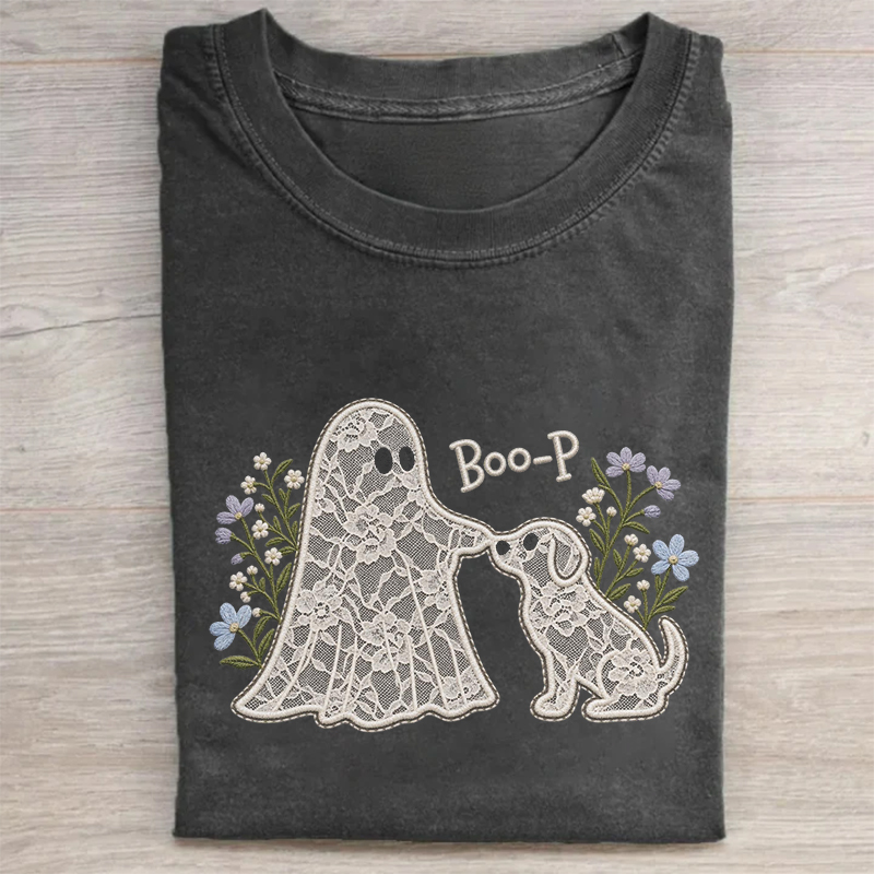 Floral Lace Ghost Dog T-Shirt