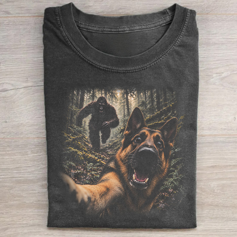 Bigfoot Running After German Shepherd T-shirt