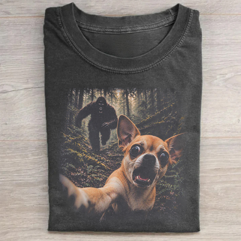 Bigfoot Running After Chihuahua T-shirt