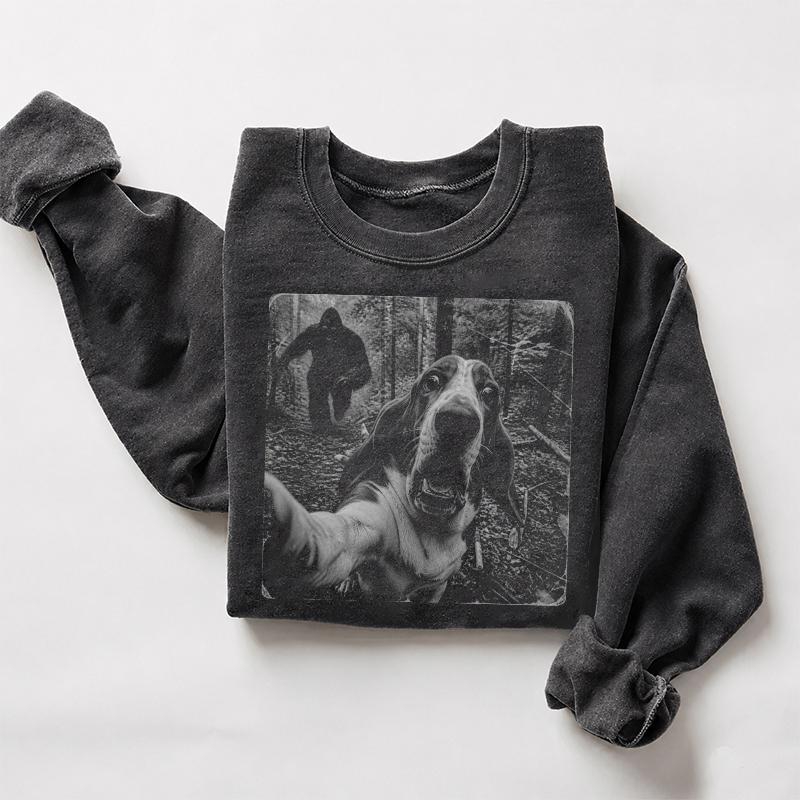 Bigfoot Running After Basset Hound Dog Sweatshirt