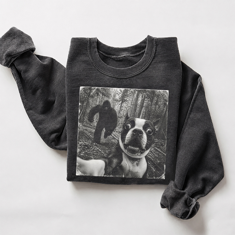 Bigfoot Running After Boston Terrier Dog Sweatshirt