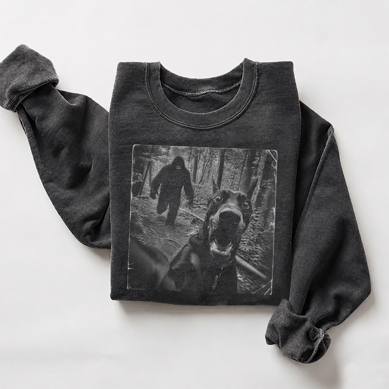 Bigfoot Running After Dobermans Dog Sweatshirt
