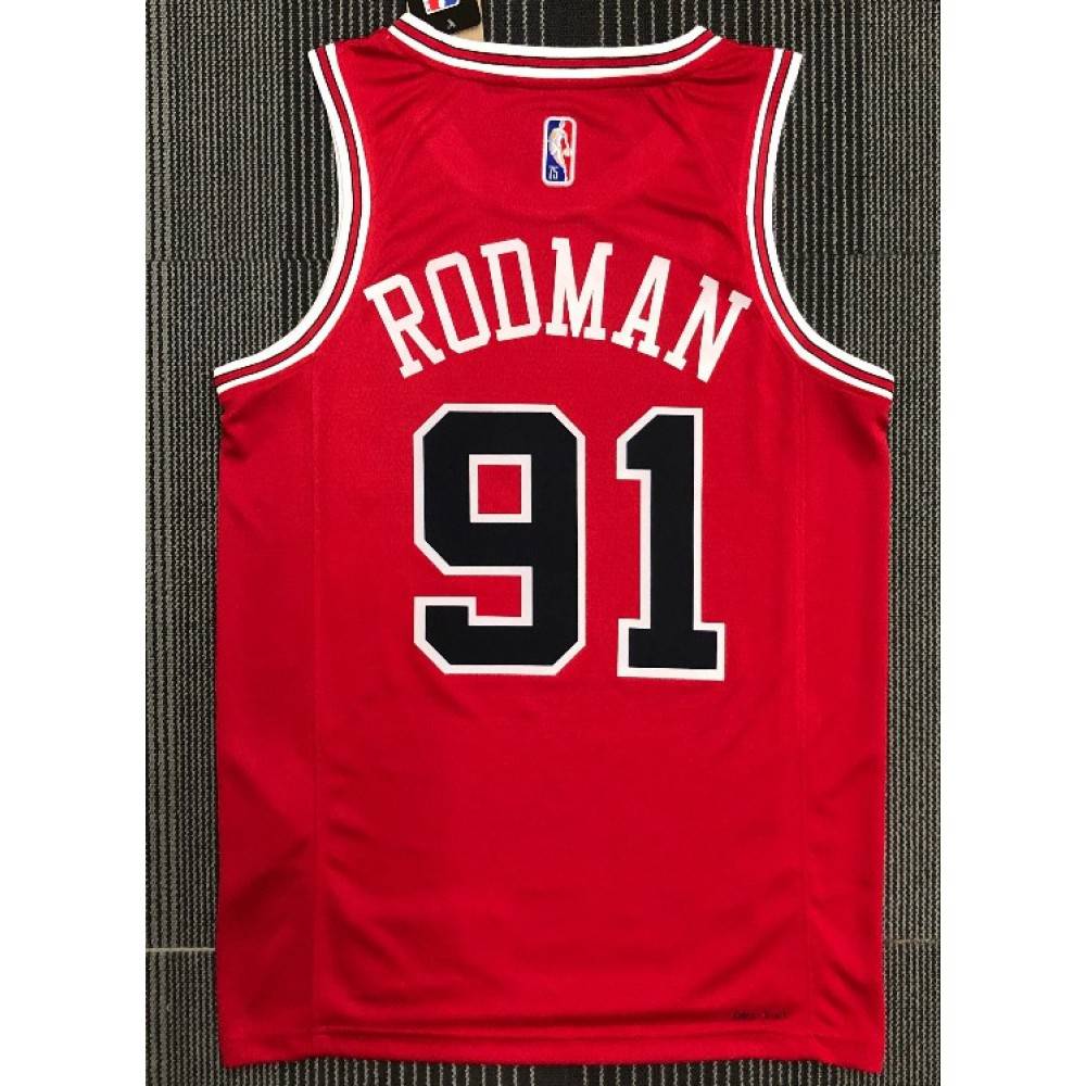 Men's Chicago Bulls Dennis Rodman #91 Red 2021 Swingman NBA Jersey Icon Edition - view 2