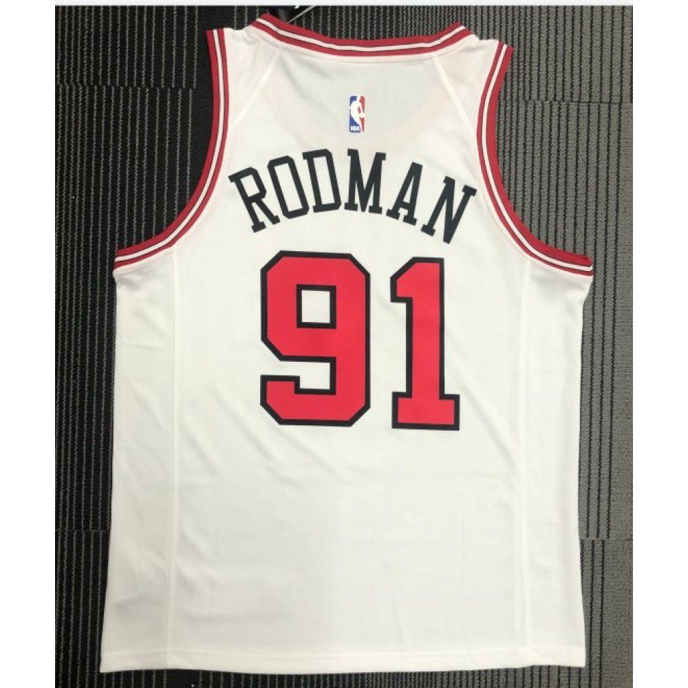 Men's Chicago Bulls Dennis Rodman #91 White Swingman Jersey Association Edition - view 3