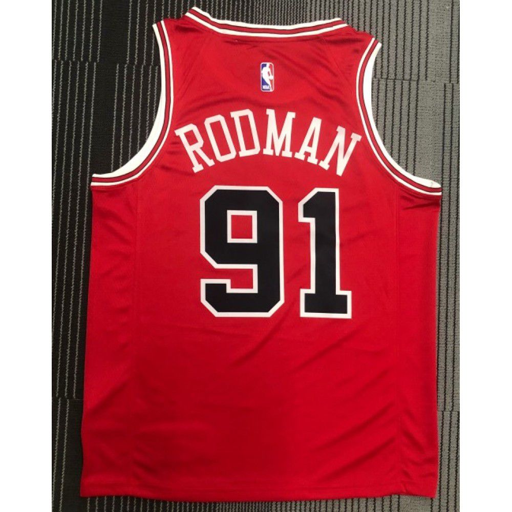 Men's Chicago Bulls Dennis Rodman #91 Red Swingman Jersey Icon Edition - view 2
